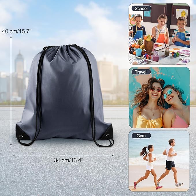KUUQA 12 Pcs Drawstring Backpack Bags Bulk Gray Drawstring Bag Foldable Gym Bag Sports Cinch Sack String Backpack Storage Bags for Women Men Shopping Gym Travel Sports