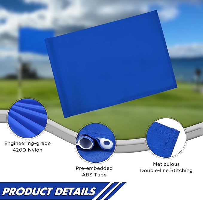 KINGTOP Golf Flag 20x14 Inch - Plain Blue, 420D Nylon, Tube Inserted - Standard Putting Green Flags for Backyard Practice, Golf Courses, Country Club, 1-Pack