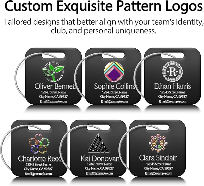 Personalized Luggage Tags - Custom Metal Luggage Tags for Suitcases, Backpacks and Bags with Your Personalized Photo Club Logo Text (Square-Black)