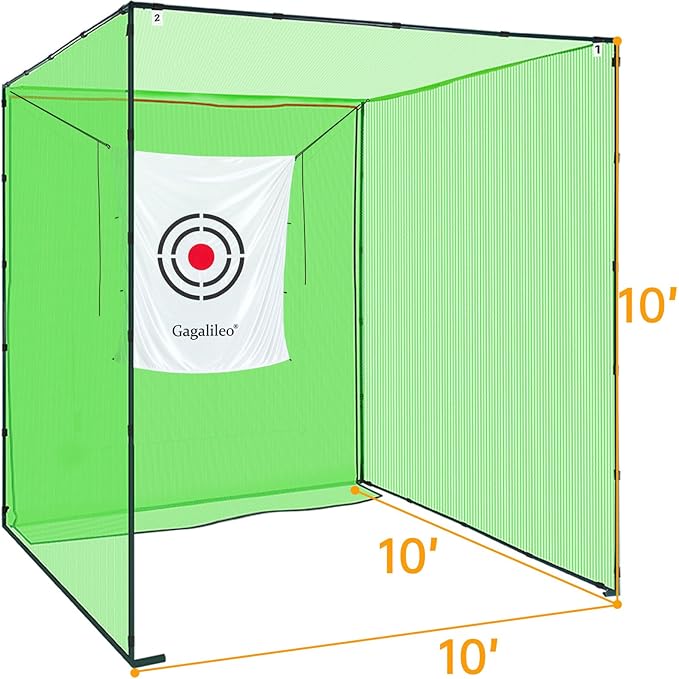Gagalileo Golf Cage Net with Steel Frame and Target: 10X10X10FT Heavy Duty Practice Net for Backyard Driving & Indoor Driving Range Outdoor Training