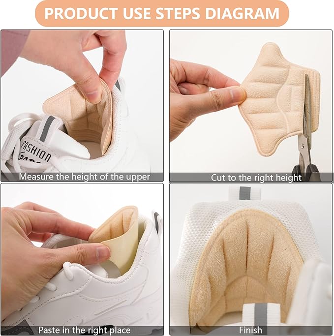 Reusable Heel Guards Liners for Loose Shoes & Too Big Boots - Self-Adhesive Heel Protector Pads (4 Black)