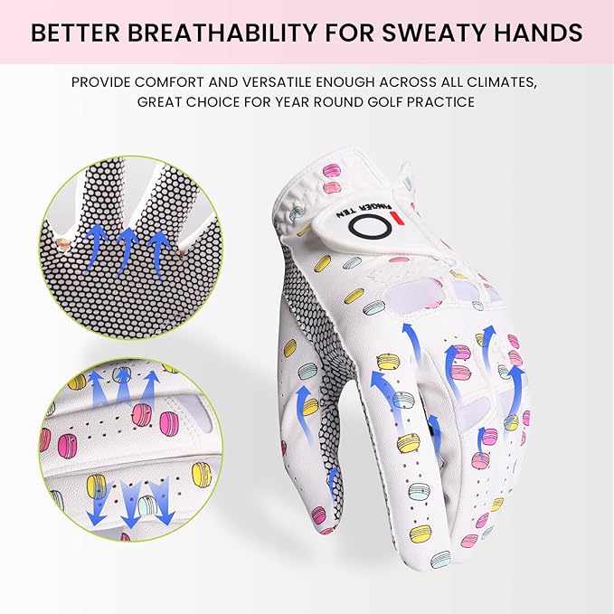 FINGER TEN Ladies Golf Gloves Left Right Hand 1 Pack, Golf Glove for Women's Golfer Lh Rh All Weather Grip, Size Fit Small Medium Large XL