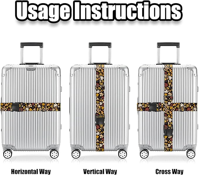 Nuxovilar Luggage Straps of 2 Set Leopard Print Hearts Pattern, 1.96x90.5 inches - Luggage Straps for Suitcases, Great for Travel, Romantic Trips, Daily Use