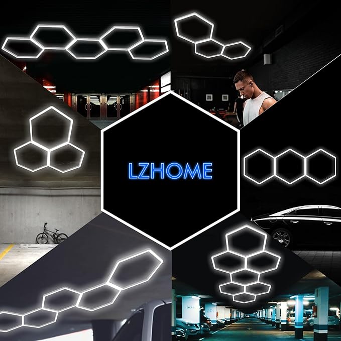 LED Hexagon Garage Lights: 15900LM Super Bright 3 Hexagon LED Lights Car Detailing Hexagonal Light for Garage Workshop Warehouse Basement Gym