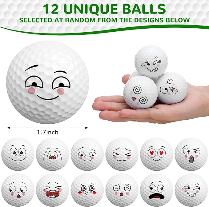 Syhood 12 Pcs Funny Golf Balls Emotion Face Novelty Trick Golf Balls Cute Fun Practice Accessories for Adult All Golfers Christmas Birthday Gifts