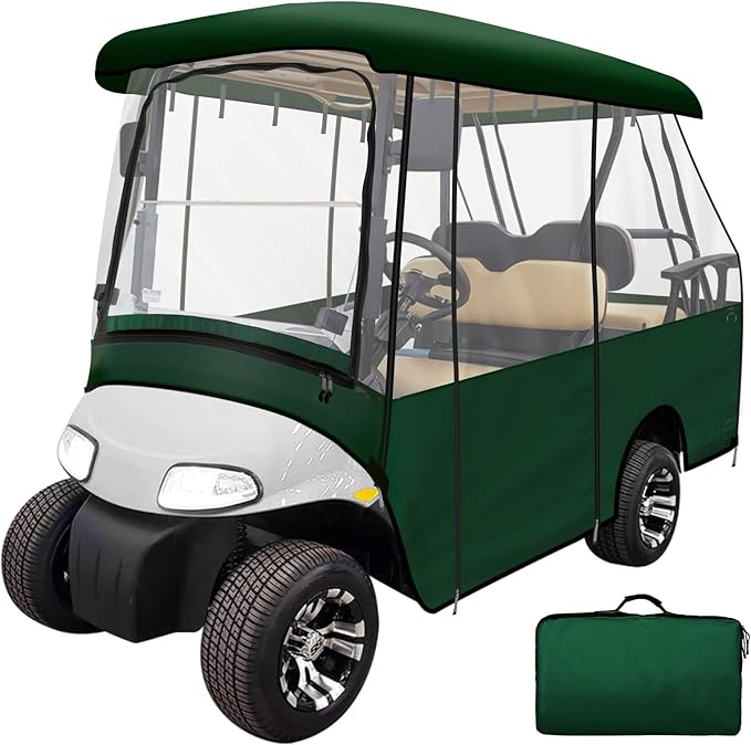 Leader Accessories 2 + 2 Person Golf Driving Enclosure Short Roof 2 Over 4 Passenger Golf Cart, Green (Green)