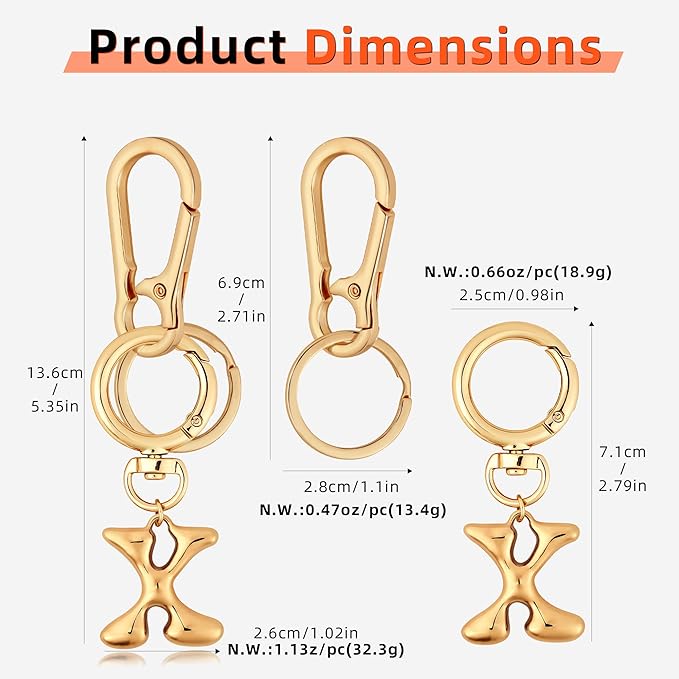 Gold Bubble Heart, Cherry, Bow & More Designs Letter Initial Keychain Bag Charms – Cute Purse Charms for Handbags
