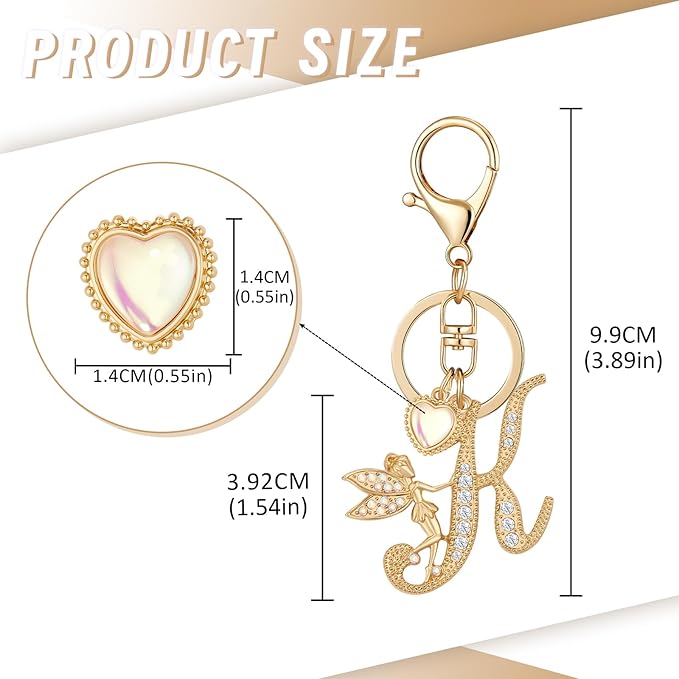 Gold Plated Alphabet Initial Letter Keyring Keychain for Women Girls Crystal Key Chains for Wallet Backpack Bag Charm