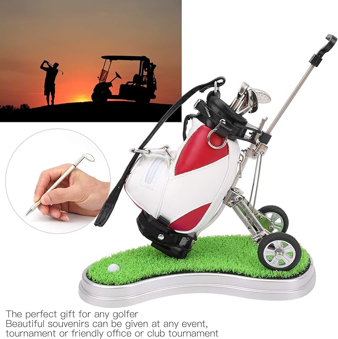 Golf Pen Set, Golf Bag Pen Holder for Desk, Golf Pen Holder for Gift, Mini Desktop Golf Putting, Golf Pen Set with Mini Golf Bag - 3 Ballpoint Pens and Holder, Desk Decor Gift for ers for Men Birthday