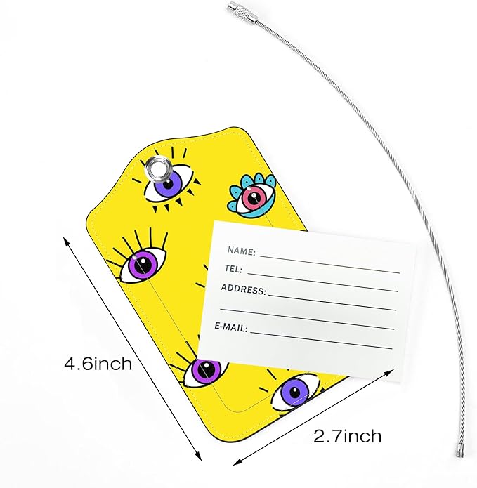 2 Pack Luggage Tags for Suitcase,Magical Eyes PU Leather Luggage Tags with Privacy Cover Name Address Labels and Steel Ring,Creative Travel Accessories for Men and Women