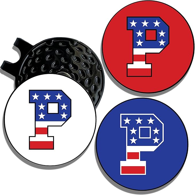 Wolf Golf Towels Golf Ball Marker Hat Clip | USA Monogram | 1 Magnetic Clip + 3 Ball Markers | Patriotic Golf Accessories for Men & Women