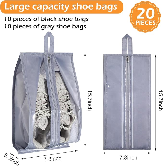 Windyun 20 Pcs Shoe Bags for Travel Waterproof Sneaker Bag Multi Color Shoe Carrier with Zipper Portable Shoe Pouch for Men Women