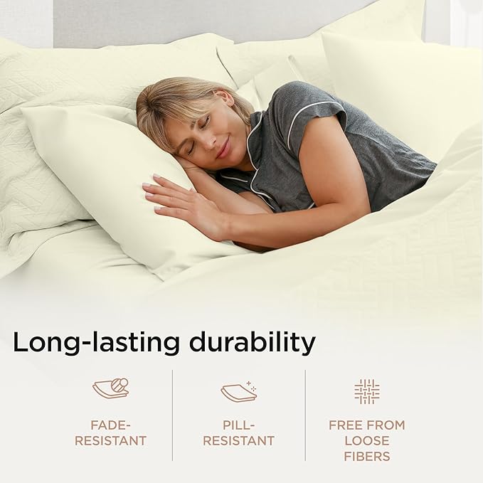 Threadmill Luxury 800 Thread Count Twin 100% Cotton Sheets - Ivory Sateen Weave Bed-Sheets, Better Than Egyptian Cotton,3 Pc Solid Soft Bedding Set, Fits 15" Deep Pocket