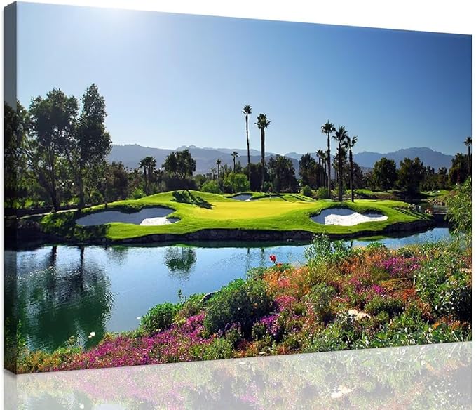 chenchenArt Indian Wells Golf Course Wall Art Picture Golf Course Poster Wall Decor for Living Room Bedroom Home Decorations Golf Artwork Canvas Prints Framed Ready to Hang(28''H x 44''W)