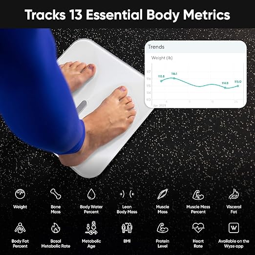 Wyze Smart Scale X Butterfly - Bathroom Scale for Body Weight, BMI, Body Fat, Muscle Mass, Accurate Bluetooth Digital Scale for Body Composition Analyzer | Sync Health Apps | ITO Glass, 400 lbs, White