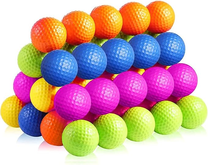 50 Pcs Foam Golf Practice Balls, Limited Flight Foam Practice Balls Stress Relief Sports Stress Ball Realistic Feel Elastic Soft Foam Golf Balls for Indoor or Outdoor Backyard, That Come in 5 Colors
