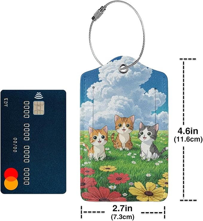 TSA Approved Luggage Tags for Suitcases Cat and Flower 2 Pack Funny Leather Carnival Cruise Airport Cute Travel Name Tags Golf Bag tag Ships Essentials Privacy Cover ID Label for Women Men
