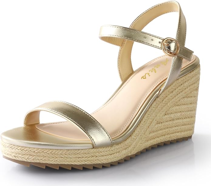 Ankis Platform Wedge Sandals for Women, Black Brown White Nude Espadrille Womens Wedge Sandals Comfortable Open Toe Ankle Strap High Heel Wedges for Women Dressy Summer -3.4Inch