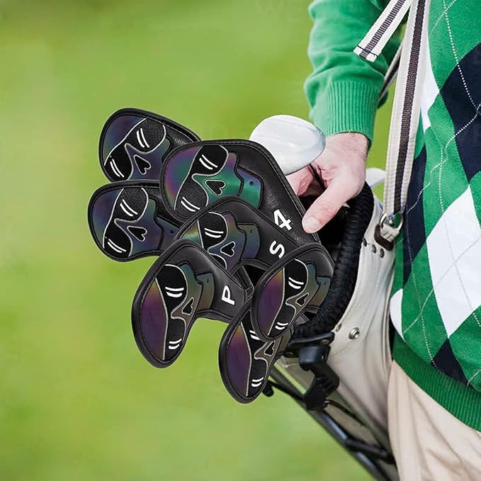 Large Skeleton Golf Club Covers, Iron Covers 10pcs/ Set, Leather Golf Iron Club Head Cover Headcover Set for Men fits Mizuno, Ping, Taylormade All Brand
