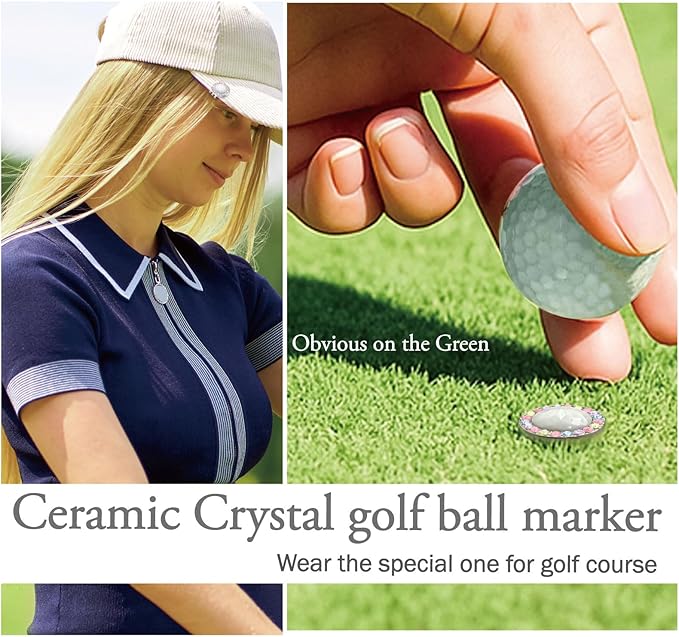 Golf Ball Marker Hat Clip with Ceramic Crystal Ball Marker (20mm Small Size) Gifts Accessories for Golfers