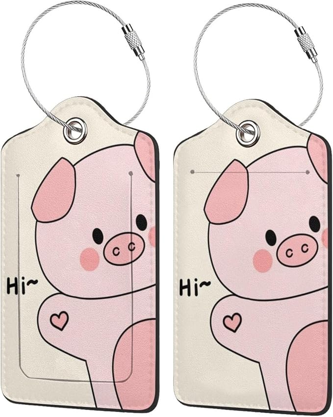 TSA Approved Luggage Tags Pig for Suitcases 2 Pack Funny Leather Carnival Cruise Airport Cute Travel Name Tags Golf Bag tag Ships Essentials Privacy Cover ID Label for Women Men