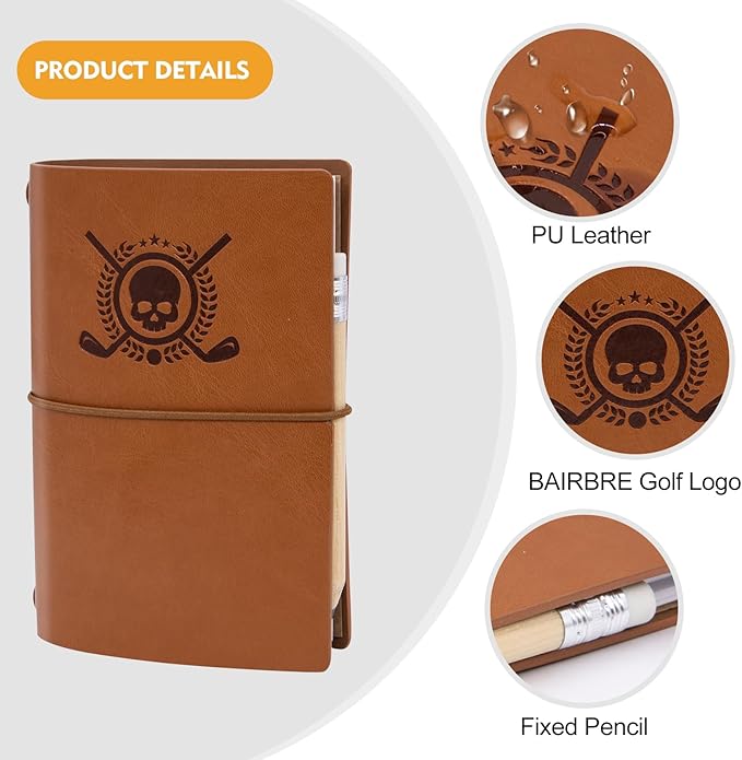 Golf Scorecard Book Leather Golf Journal Notebook with Golf Pencil Golf Yardage Book Golf Log Book Pocket Golf Score Book Golf Gift for Men&Women Sports and Outdoor Golf Club Accessories