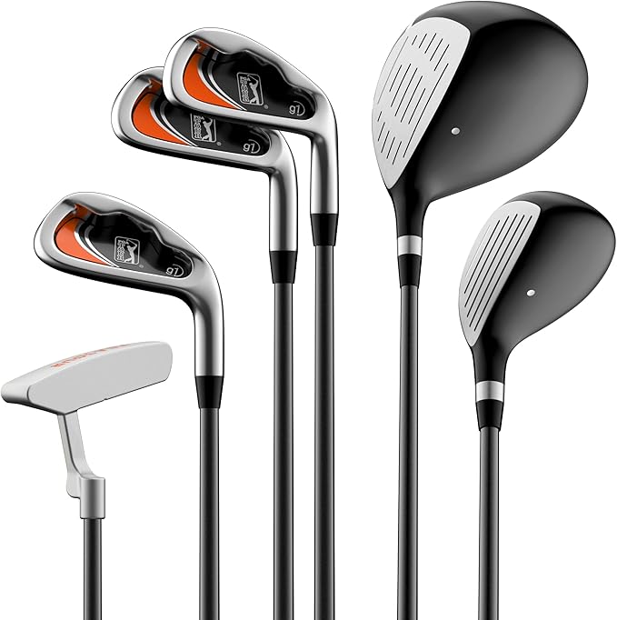 PGA Tour Youth Golf Club Set for Ages 8-12 (4’8”-5’2”) and 12+ (5’2”+), Right and Left-Handed Kids Golf Sets – Beginner Junior Golf Clubs with Lightweight Stand Bag, Mallet Putter, Hybrid, Driver