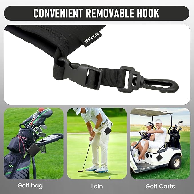 Golf Club and Golf Ball Cleaning Bag - Cleans Club Grooves, Golf Bag Accessories,Waterproof Clean Face Tech, Detachable Clip, Machine Washable,Golfer Gifts for Men(1-Pack,BLACK)