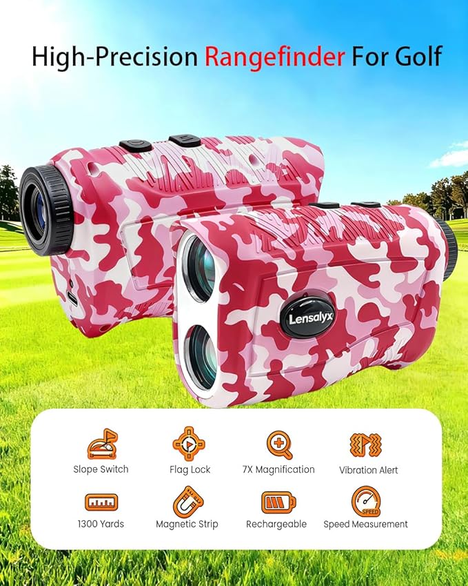 Golf Rangefinder with Slope - 1200 Yards Laser Range Finder for Golf, 7X Magnification, Rechargeable, Built-in Magnetic Strip,0.1s Flag Pole Locking Vibration,Golf Accessories for Women