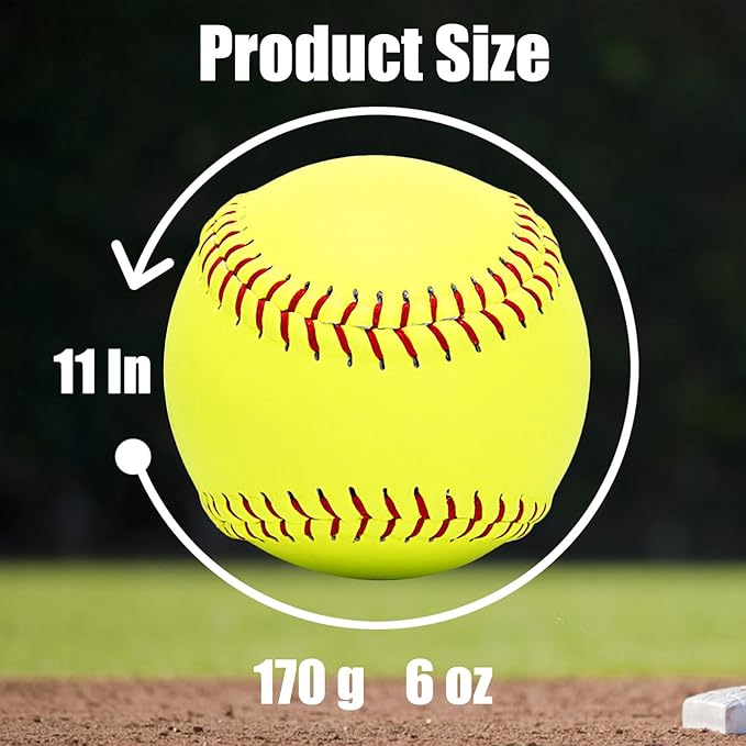 Softballs 11 Inch 4 Pack Sports Practice Yellow Softballs Unmarked Autograph Softball Official Size and Weight Softbal for Games, Practice, Training, Hitting, Pitching, Fielding