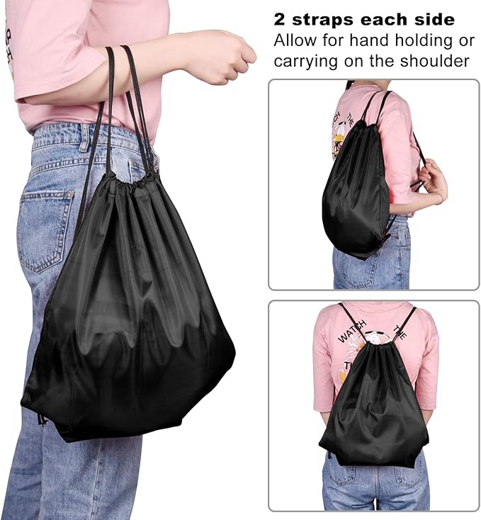 KUUQA 2 Pcs Drawstring Backpack Bags Bulk Sports Cinch Sack String Backpack Storage Bags for Gym Traveling（Black, Blue）