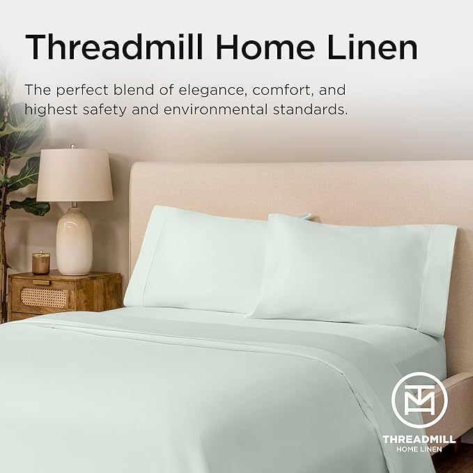 Threadmill Full Size Sheets | 800 Thread Count Bed Sheets with 16” Deep Pocket for Full Size Mattress | Sateen Weave, Better Than Egyptian Cotton, 4-Piece Bedding Set with Cooling Effect | Seaglass