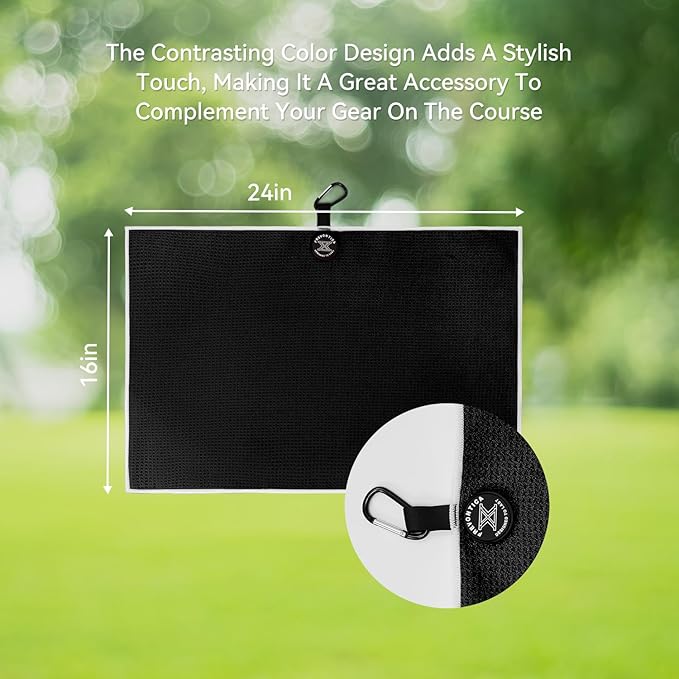 Magnetic Golf Towel with Clip and Cleaning Pocket -Ideal for Male Golfers, perftct Gifts for Men-Golf Accessories for Golf Bags, Carts or Clubs 24"*16"
