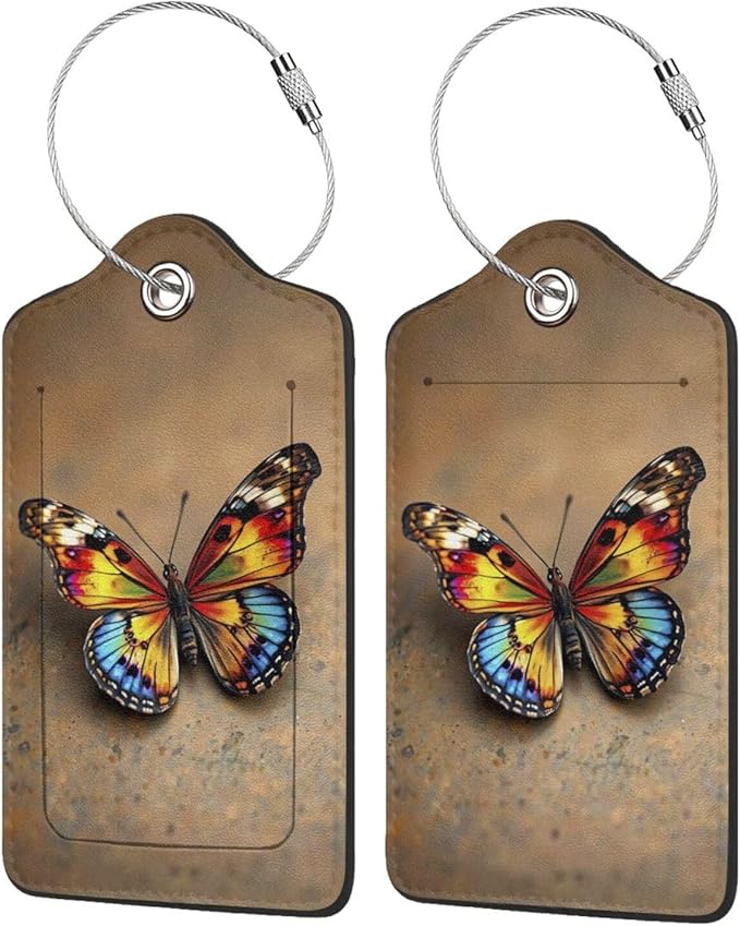 TSA Approved Luggage Tags for Suitcases Colorful Butterfly 2 Pack Funny Leather Carnival Cruise Airport Cute Travel Name Tags Golf Bag tag Ships Essentials Privacy Cover ID Label for Women Men