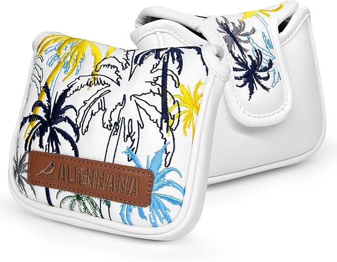 Golf Club Head Covers 3 Wood Headcover Hawaii Coconut Tree Style Elegant Embroidery Premium Leather Waterproof Driver Cover Fairway Wood Cover Hybrid Cover with Number Tags
