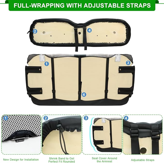 iLSKW Golf Cart Seat Covers for EZGO TXT Seat Cover OEM Front,Breathable Fabric and Leather Front Seat Cover Like Gloves,Full Wrap-Around Design of EZGO TXT (1994-2013) Golf Cart Front Seat Cover