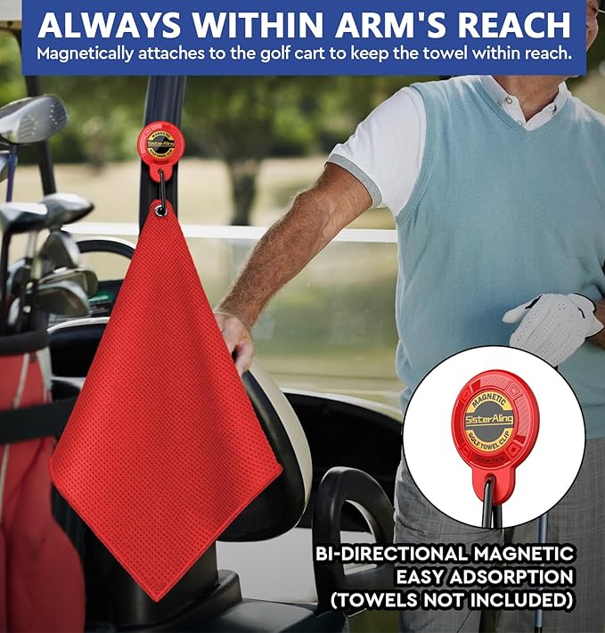 Magnetic Clip for Golf Towel,Removable Industrial Magnetic Accessories Design for Strong Hold to Golf Carts or Clubs (2, Red)
