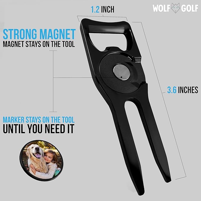 Wolf Golf Towels Custom Divot Repair Tool | 6-in-1 Premium Divot Tool with Ball Marker | Golf Gifts for Men & Women | Golf Accessories for Men & Women