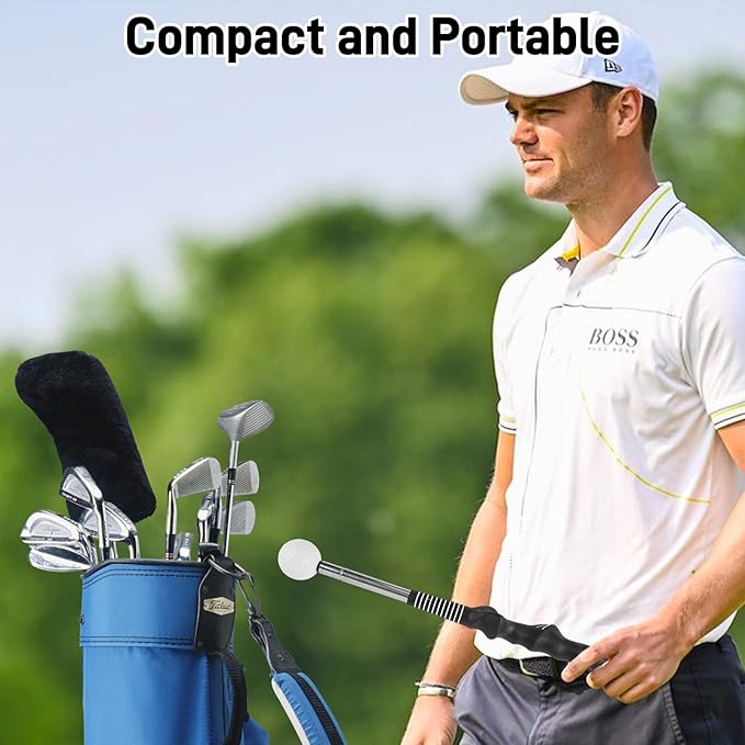 Retractable Golf Swing Training Aid with Arm Band, Golf Grip Trainer for Indoor Outdoor Practice, Portable Club Grips with Click Sound for Beginners and All Skill Levels