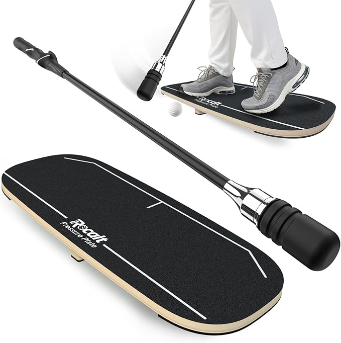 Golf Swing Training Bundle – Pressure Plate Balance Board & Click Stick Swing Trainer Golf Training Aid Set for Indoor/Outdoor Practice, Improve Tempo, Flexibility, Strength & Swing Accuracy