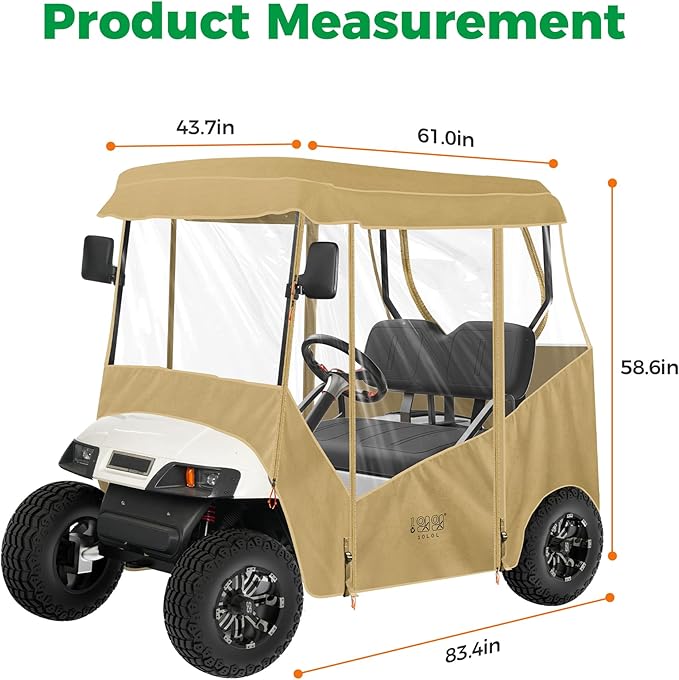 10L0L Universal Golf Cart Enclosure Compatible with EZGO and Club Car Models, 2-Passenger Golf Cart Waterproof 420D Material Windproof Transparent on 2 Sides