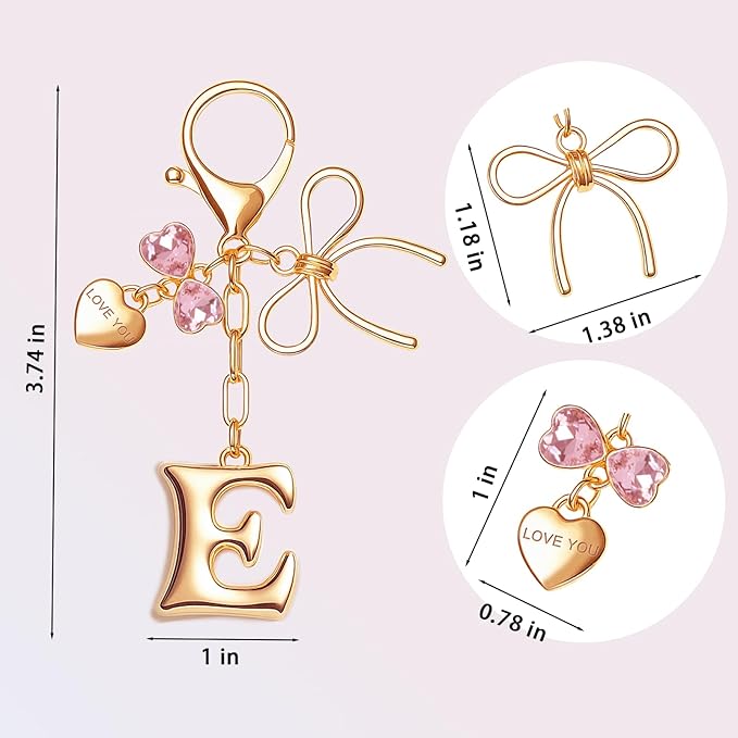 Gold Bubble Initial Keychain with Bow Decoration Bag Charms for Women, Cute Purse Handbag Accessories Gift