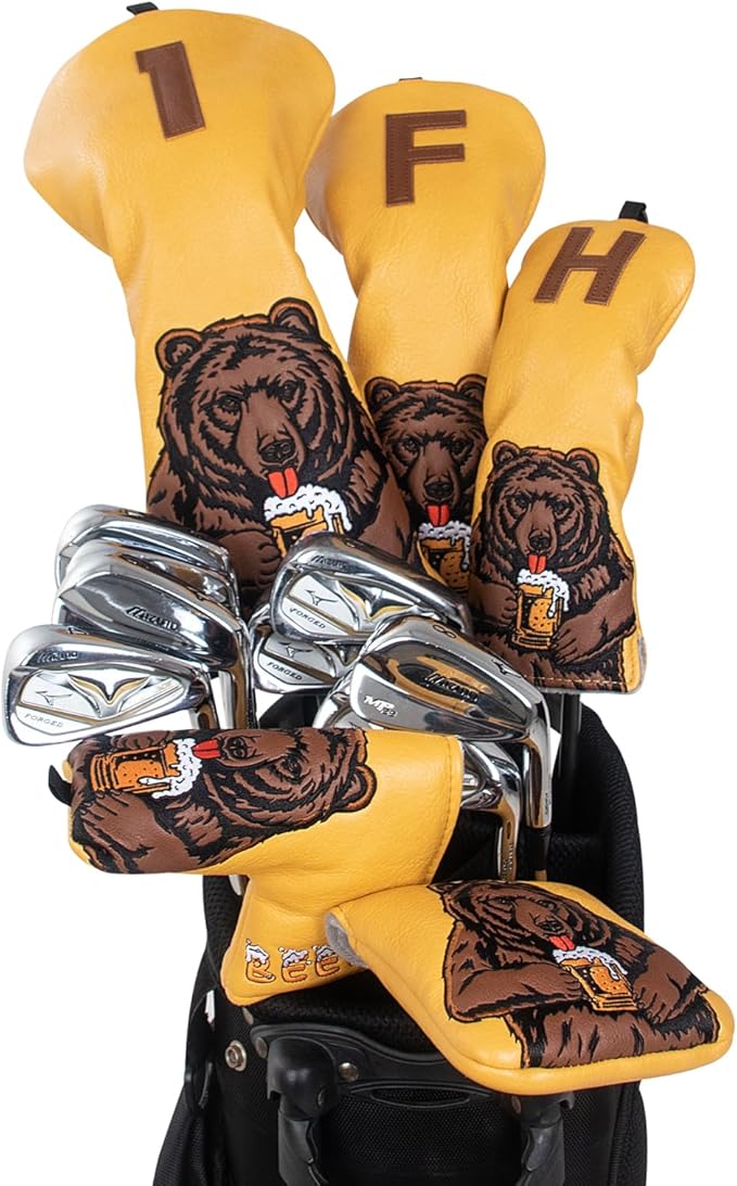 Golf Club Head Cover Golf Head Cover Driver Headcover Fairway Wood Headcover Hybrid Club Head Cover Golf Blade Mallet Putter Cover Beer Bear