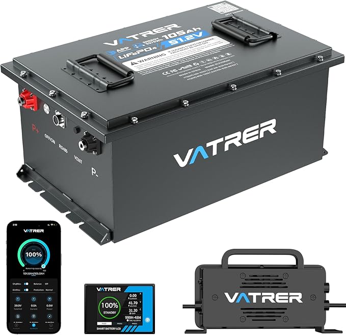 48V 105Ah Lithium Golf Cart Battery, Built-in Smart 200A BMS, with Touch Monitor & Mobile APP, 4000+ Cycles Rechargeable LiFePO4 Battery, Max 10.24kW Power Output, Perfect for Golf Carts