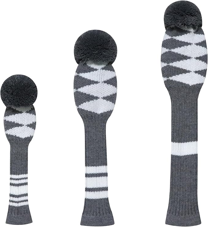LeFeng 1Pcs Golf Club Cover, Knitted Golf Head Cover for 460cc Driver Fairway Woods and Hybrid with Cute Pom Pom and Number Tag