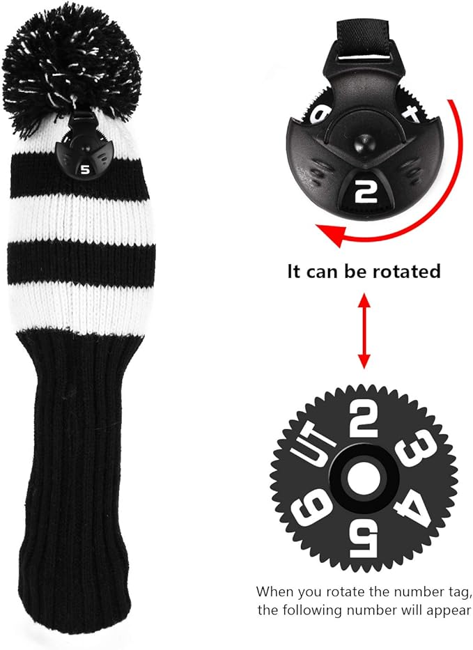 Golf Head Covers for Driver Woods Fairway Hybrids, Long Neck Golf Club Headcovers Set with Number Tags 1 3 5（3pcs）