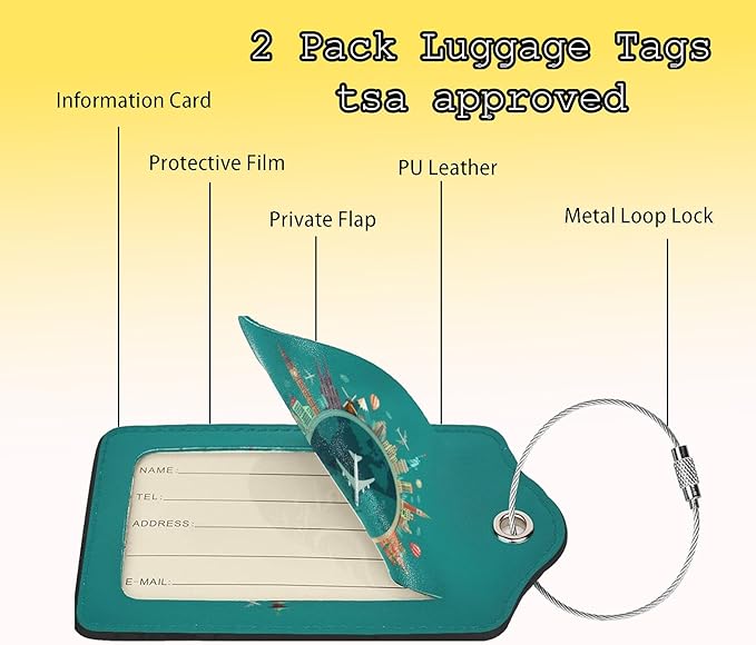 TSA Approved Luggage Tags for Suitcases Go Travel Flight Views 2 Pack Funny Leather Carnival Cruise Airport Cute Travel Name Tags Golf Bag tag Ships Essentials Privacy Cover ID Label for Women Men