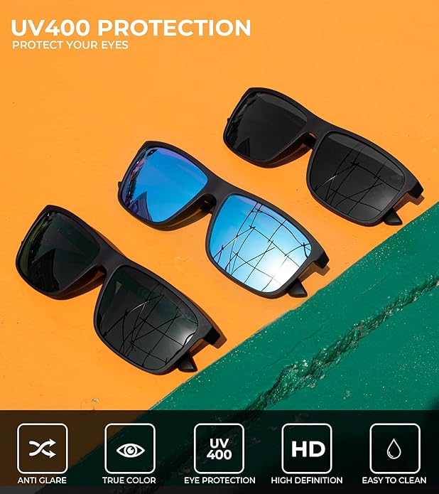 KALIYADI Polarized Sunglasses for Men and Women, Mens Sun Glasses with UV Protection for Driving Fishing Golf (3 Packs)