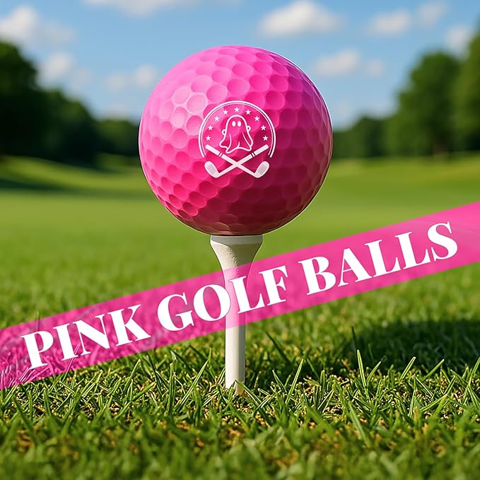 Ghost Pink Funny Golf Balls for Women – Shocked Emoji Face, High-Visibility Pink, Sleeve of 3 Novelty Practice Balls, Cute Golf Gift for Her, Ladies & Girls