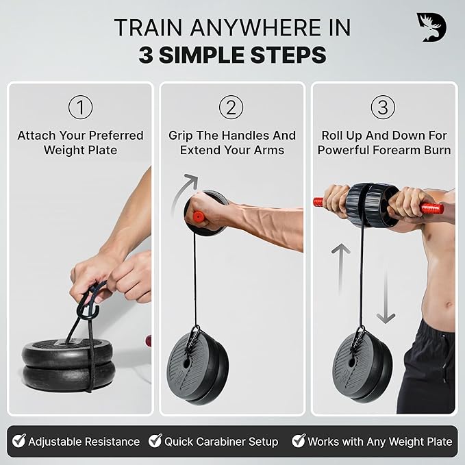 DMoose Fitness Forearm Strengthener & Wrist Roller - 2 in 1 Arm Exerciser with Non-Slip Premium Grip, Durable Nylon Rope - Helps with Elbow Tendonitis, Wrist Recovery & Strength Training (Patented)